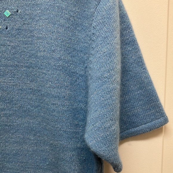 Vintage short sleeve wool sweater, angora & lambswool, scoop neck, blue M - Picture 7 of 14